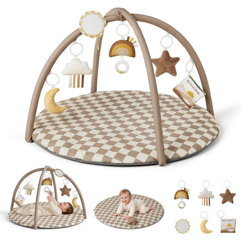 Blissful Diary Sage Green Baby Play Gym Mat with 6 Detachable Toys for Sensory & Motor Skill Development