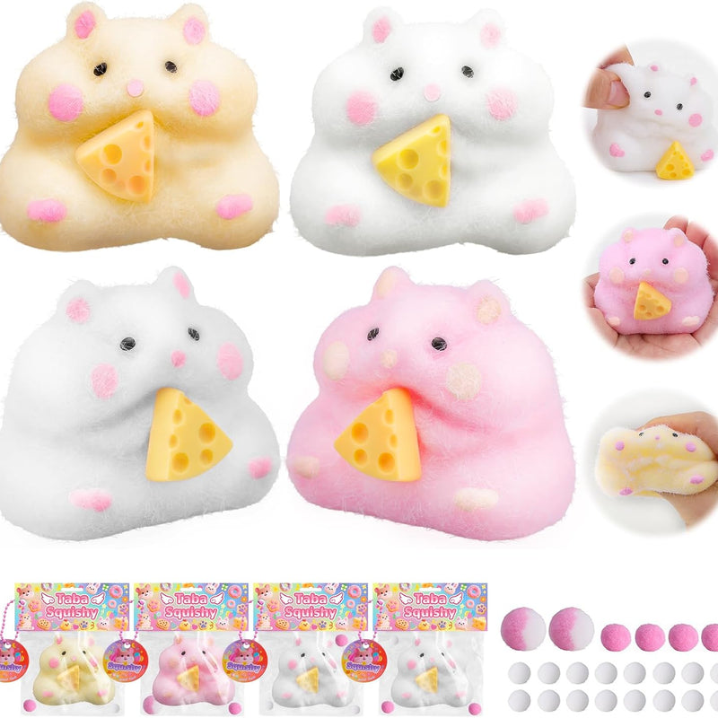 4pcs Taba Squishy Hamster Fidget Toys, Big Soft fufu Hamster Squishy Toy, Cute Taba Toys for Stress Relief, Hamster Fidget Toys Suitable Adults Kids
