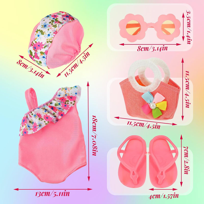 Kajaia 8 Pcs 18 Inch Doll Clothes and Accessories Summer Dolls Swimsuits Beach Playsets Include Doll Swimsuit Bikini Dress Flip Flops Hat Sunglasses Handbag Swim Accessories for 18 Inch Girl Dolls