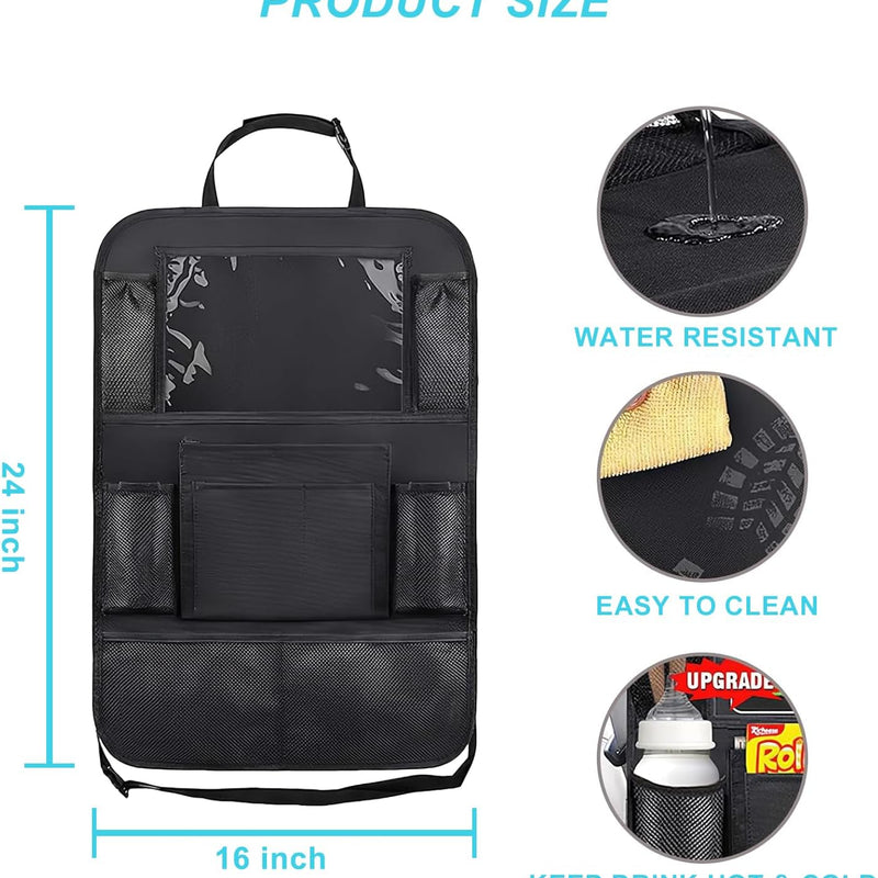 Matenf Backseat Car Organizer with 9 Storage Pockets | 10" Tablet Holder, Keep Car Organized & Tidy, Seat Back Cover for Kid Toddler, Kick Mats Protector, Travel Accessories, 1 Pcs