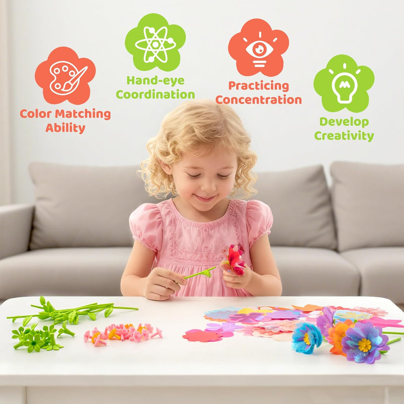 180 Piece Fabric Flower Refill Kit for DIY Bouquets and Flower Maker | Colorful fabric flower parts for DIY bouquets,arts and crafts,creative learning and gift making for girls