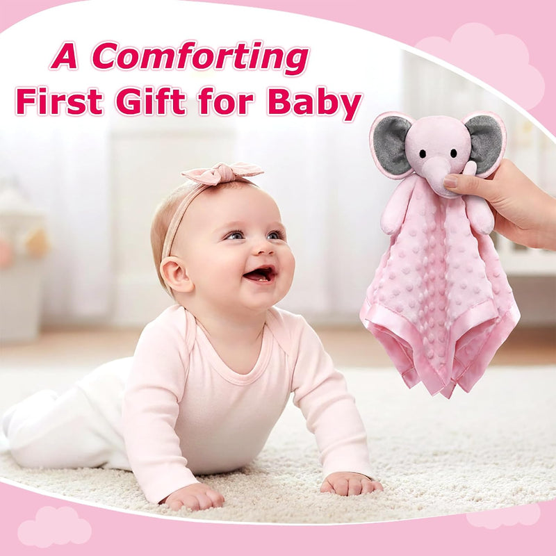 Pro Goleem Baby Girl Gifts Elephant Security Blanket with Stuffed Animal Snuggle Toy Lovey Soft Lovie Baby Registry Search for Infant and Toddler Pink 16 Inch