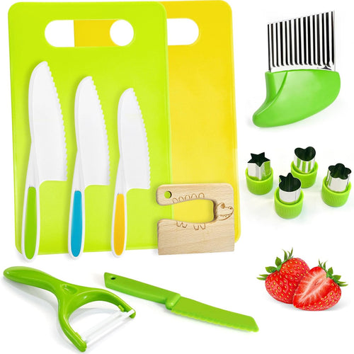13 Pcs Kids Knife Set for Real Cooking Safe Kitchen Tools for Ages 4+ | Montessori Kitchen Toys Christmas Birthday Gifts for Boys and Girls (A)