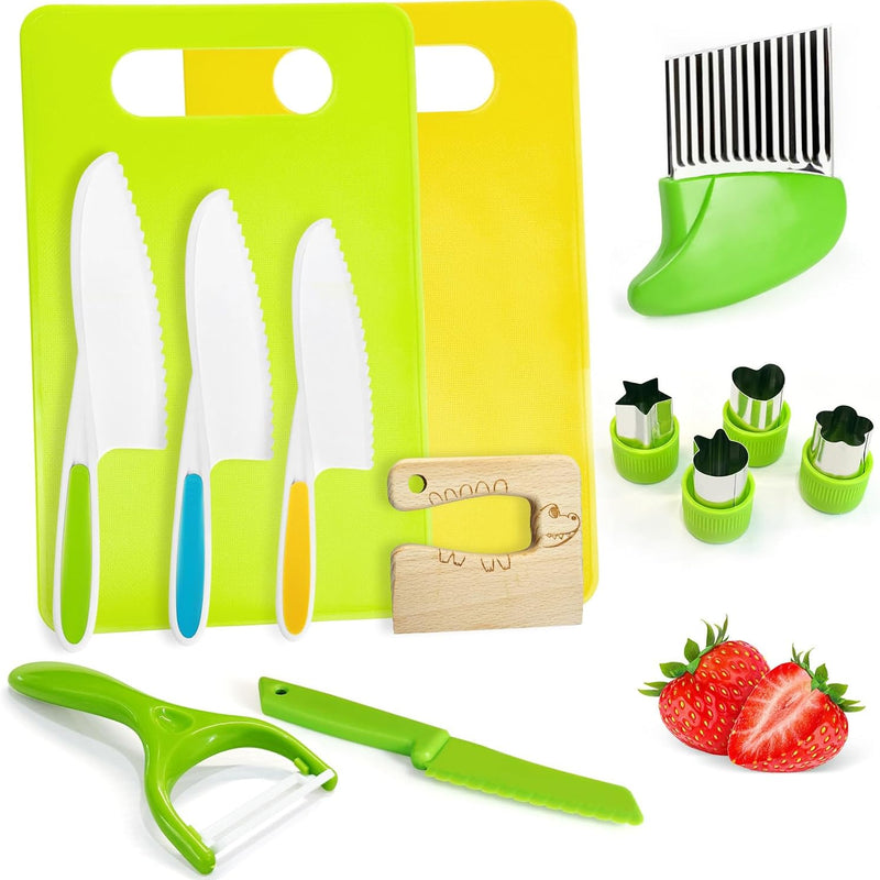 13 Pcs Kids Knife Set for Real Cooking Safe Kitchen Tools for Ages 4+ | Montessori Kitchen Toys Christmas Birthday Gifts for Boys and Girls (A)