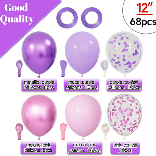 68pcs pink and purple balloons latex for wedding, girls birthday, baby shower decorations