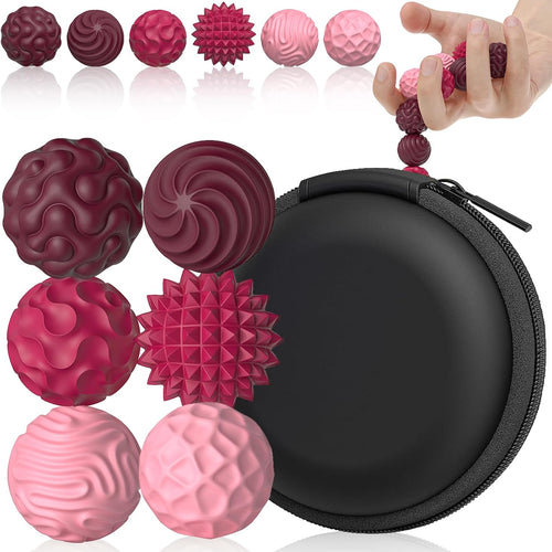 Silicone Magnetic Balls, Fidget Toys for Adults & Teens, 6PCS Stress Balls Sensory Toy, Quiet Magnet Desk Fidgets with Textured, ADHD Anxiety Relief Items, Fun Stocking Suffers Gifts (Red)