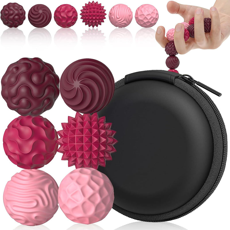 Silicone Magnetic Balls, Fidget Toys for Adults & Teens, 6PCS Stress Balls Sensory Toy, Quiet Magnet Desk Fidgets with Textured, ADHD Anxiety Relief Items, Fun Stocking Suffers Gifts (Red)