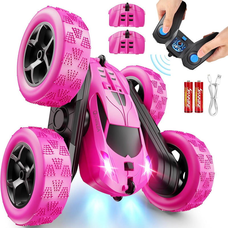 Qunreda 4WD RC Stunt Car for Kids, 2.4GHz, LED Lights, 360° Flips, Upgraded USB-C Batteries, 6-12 years old