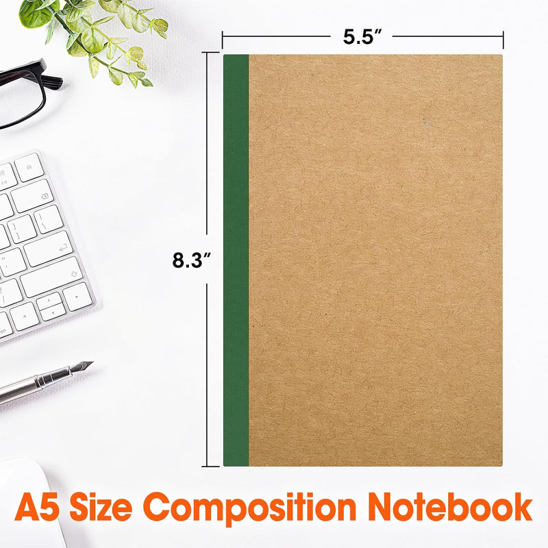 32 Pack Composition Notebooks Bulk, A5 Kraft Cover Lined Journaling Notebooks, 8.3”x 5.5” Travel Notebook for School Office Students Artists, 8 Colors 60 Pages