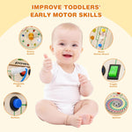 Montessori Wooden Busy Board with LED Lights, Music & Spinning Top for Toddler Sensory Development