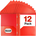 Dunwell Plastic 2 Pocket Folders with 3 Prongs, (6 Pack, Assorted Colors), 3-Clasp Folders with Fasteners, Tear-Resistant, Long Lasting Acid-Free Poly, Includes Labels