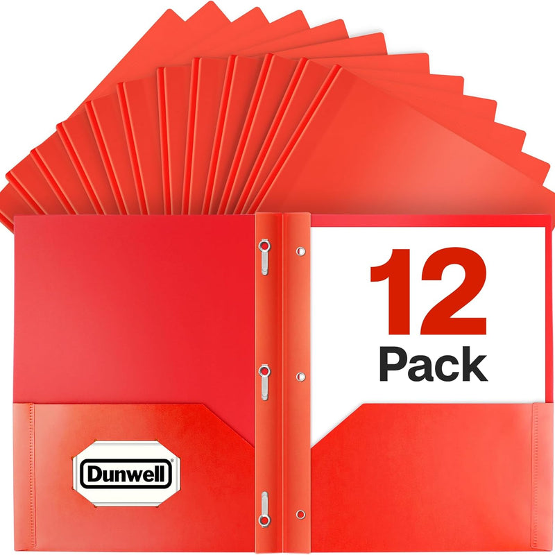 Dunwell Plastic 2 Pocket Folders with 3 Prongs, (6 Pack, Assorted Colors), 3-Clasp Folders with Fasteners, Tear-Resistant, Long Lasting Acid-Free Poly, Includes Labels