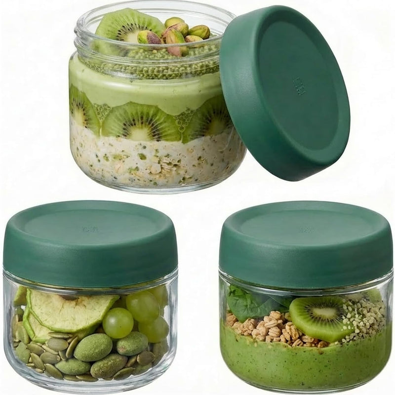 3Pack Overnight Oats Containers with Lids,10oz Glass Jar with Scew Lid,Salad Dressing Fruit Veggies Sauce Snacks Meal Prep Food Containers,Spice Jars,Wide Mouth Storage Containers