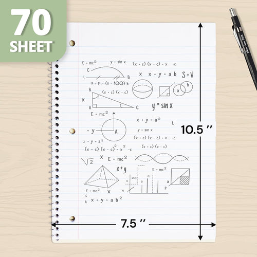 ONAVIA 1 Subject Spiral Notebook Wide Ruled 5 Pack, 140 Pages, Assorted | 70 Sheets, 7.5 x 10.5 in, 3-Hole Punched, School Notebook, Wide Ruled Paper, Study, Students