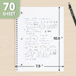 ONAVIA 1 Subject Spiral Notebook Wide Ruled 5 Pack, 140 Pages, Assorted | 70 Sheets, 7.5 x 10.5 in, 3-Hole Punched, School Notebook, Wide Ruled Paper, Study, Students