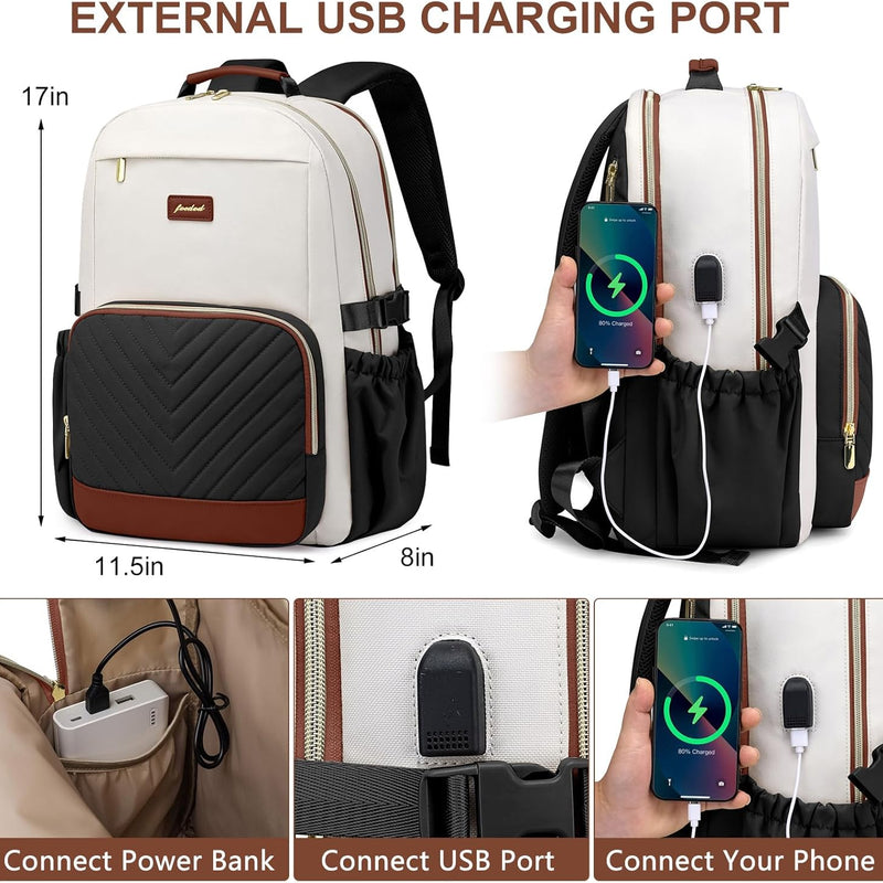 Laptop Backpack for Women Bookbag: 15.6 inch Work School Backpacks with Pouch Pocket for Large Capacity Cup & USB Charger College Book Bag Travel Business Nurse Teacher Bookbags Anti-theft Back Pack