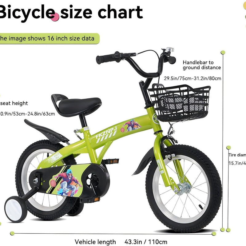 16 18 Inch Kids Bike with Training Wheels, Sturdy Frame and Adjustable Components