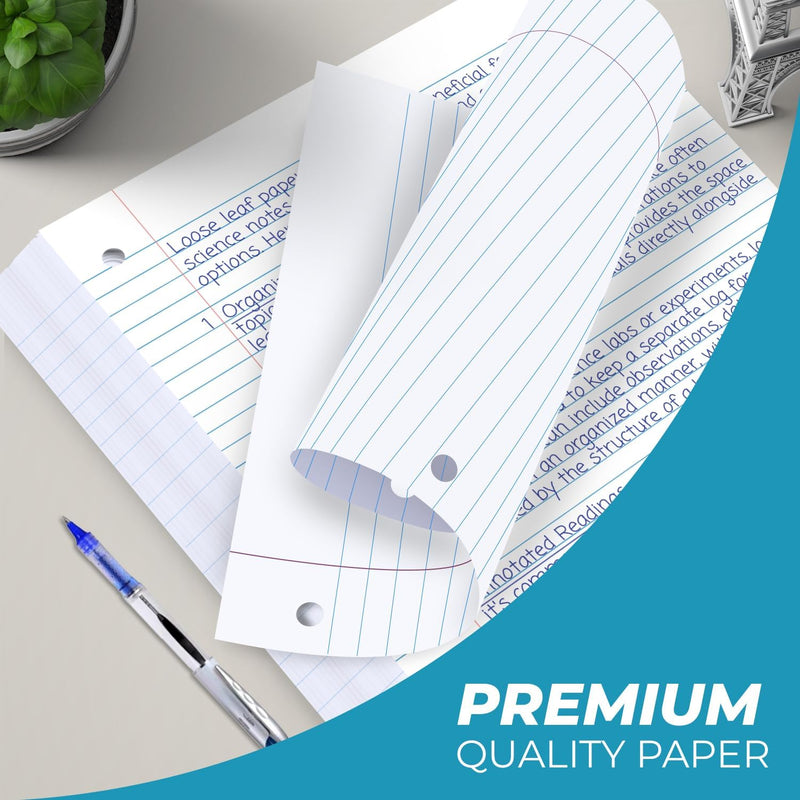 Rosmonde Loose Leaf Paper, 900 Sheets, 6 Pack, Wide Ruled, 8" x 10.5", Bulk Office Filler Sheets, 3 Hole Punched, 150 Sheets/Pack, Wide Ruled for 3 Ring Binder, Filler Notebook Paper, White