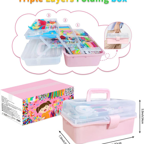 Itopstar 3000 Kids Arts and Crafts Supplies for Kids Crafting Supply in 3 Layered Plastic Art Box All in One Ages 8 9 10 11 & 12 Year Old Girls & Boys Crafting Supply Set
