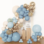 Amandir 153pcs Dusty Blue Balloon Garland Arch Kit Different Sizes Blue White Sand Latex Metallic Confetti Gold Balloons Baptism Birthday Boho Baby Shower