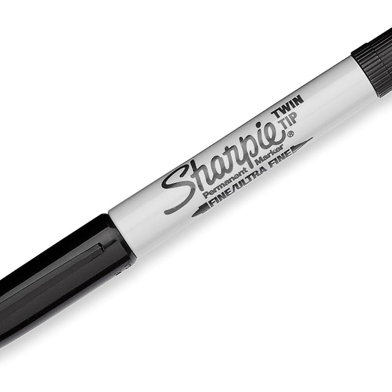 Sharpie Twin Tip Permanent Markers, Fine and Ultra Fine, Black, 12 Count