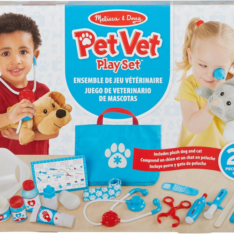 Melissa & Doug Examine and Treat Pet Vet Play Set, 24-Piece Animal Doctor Playset with Dog & Cat Plushies