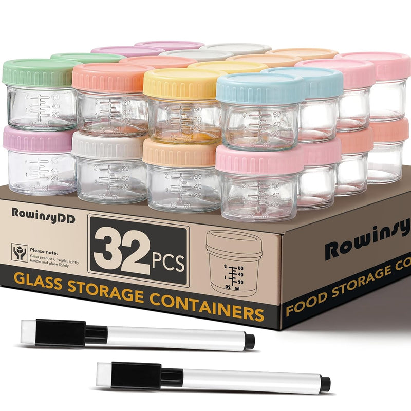 RowinsyDD 5 Pack Baby Food Containers, 4 oz Glass Baby Food Jars with Lids | Baby Food Storage Containers Small Baby Food Jars Glass with Lids Baby Food Containers for Freezer Microwave Safe BPA Free