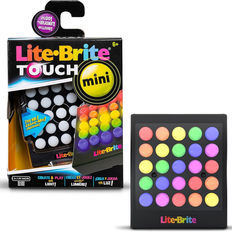 Lite-Brite Touch - 12 Art Guides, 100 Light-Up Buttons, 7 Colors, Portable Stem Learning Toy for Ages 6+