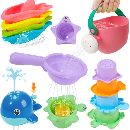 Mold-Free Bath Toys, 11-Piece Set | Safe, Easy-Clean & Fun Floating Boats, Spoon, Watering Can & Whale for Babies 12+ Months