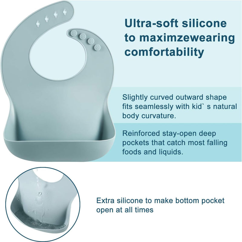 PandaEar Set of 3 Silicone Baby Bibs Waterproof, Soft, Unisex, 10-72 Months