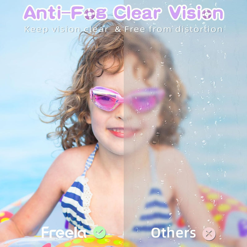 Freela Kids Swim Goggles, 2 Packs Swimming Goggles for Kids 3-14, Boys Girls Swim Goggles Anti Fog UV Protection No Leaking