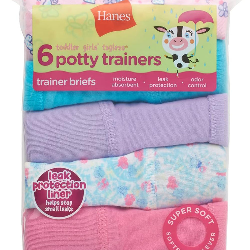 Hanes Toddler Girls' Potty Trainer Brief, Moisture-Wicking Panty, Odor Protection Potty Trainer Underwear, 6-Pack