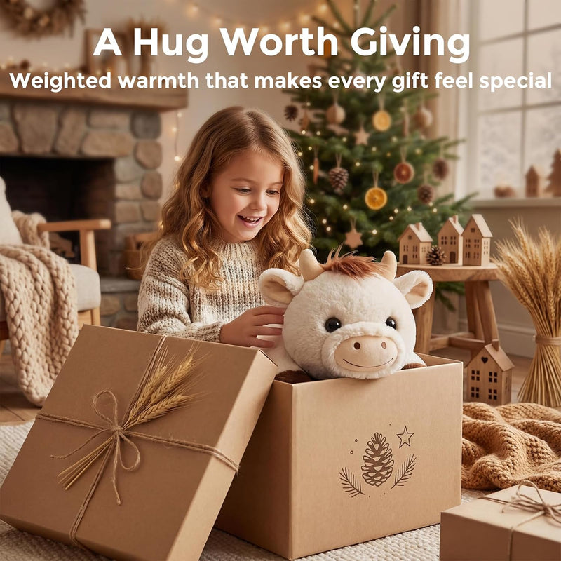 Mewaii Weighted Stuffed Animals for Adults & Kids, 2-5 lbs - 23" Heatable Coolable Cow Plush, Microwavable Adjustable Removable Inner Pad, Realistic Hug Comfort Gift (White)