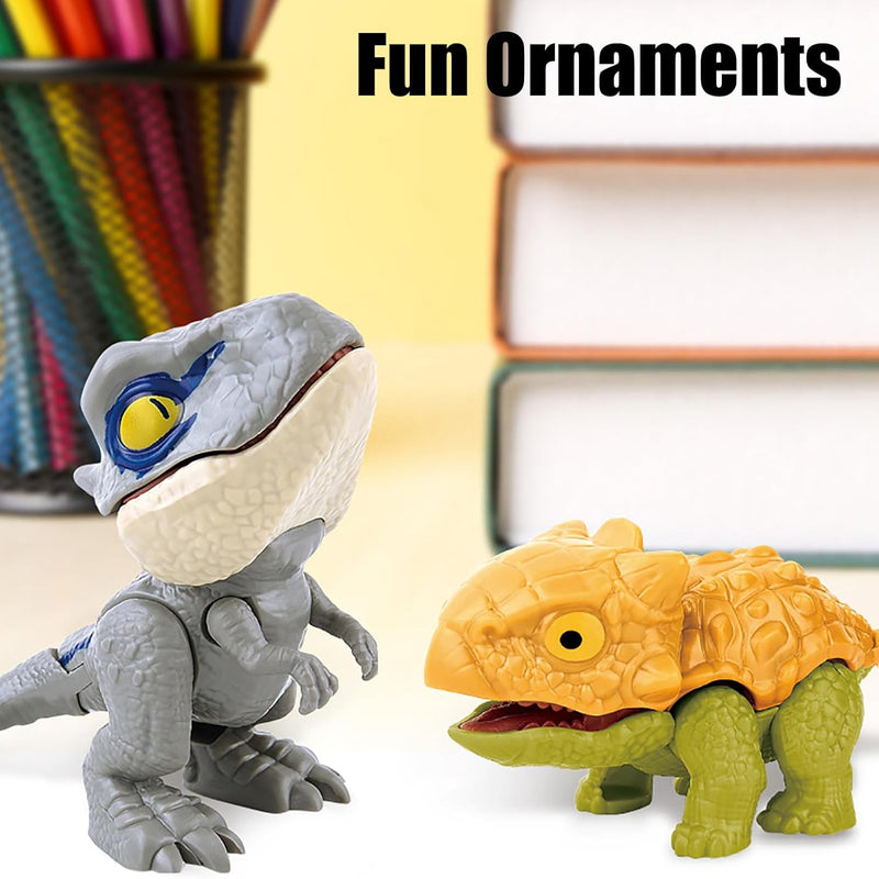 Winbar 6-Piece Biting Finger Dinosaurs Toy Set for Kids, Featuring Raptor, Mosasaur, Tyrannus, Stegosaurus, T-Rex, and Ankylosaurus Figures, Interactive Chomp Puppets for Play and Display.
