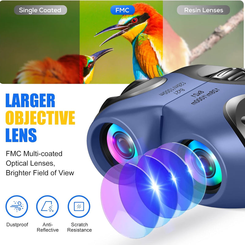 Let's Go! Kids Binoculars 8X Shockproof with Safety Eyepieces Compact Design