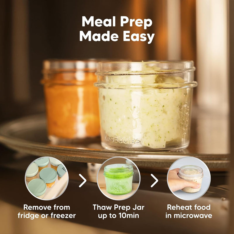 KeaBabies 12pk 4oz Glass Baby Food Containers with Lids, Leak-Proof (Sage) | Microwavable Small Glass Jars, Baby Purees, Toddler Snack Storage Containers, BPA-Free, Dishwasher-safe, Freezer Safe