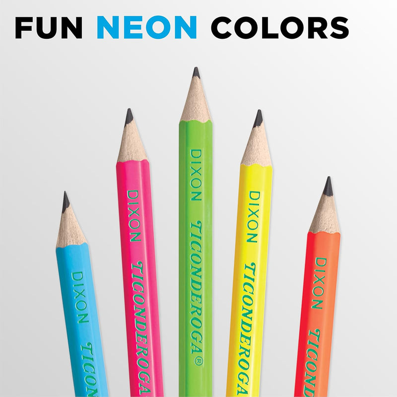 Ticonderoga Wood-Cased Pencils, Pre-Sharpened, #2 HB Soft, Neon Colors, 18 Count