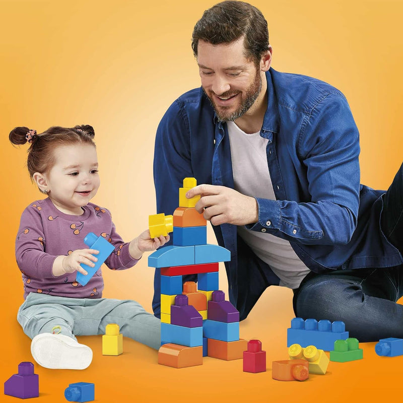 MEGA BLOKS First Builders Toddler Blocks Set - 80 Pieces, Big Bag, Ages 1+, Blue