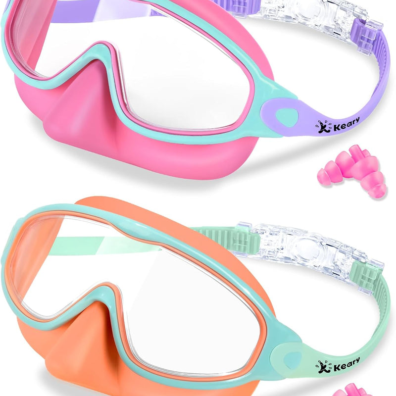 Keary 2 Pack Kids Swim Goggles with Nose Cover for 3-12 Anti-UV Anti-Fog Pool Water Swimming Goggles Boys Girls Youth Toddler