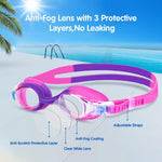Kids Swim Goggles 2 Pack, Anti Fog No Leak Swimming Goggles for Boys Girls Ages 6-14, Wide View Swim Goggles Kids