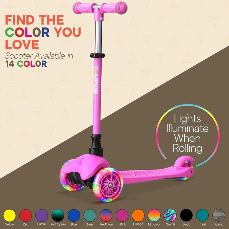 Pink Mini 3 Wheel Scooter for Kids with LED Light-Up Wheels