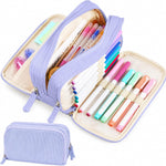 Sooez Big Capacity Pencil Case Pen Pouch, Soft Corduroy Pencil Bag with 3 Compartment, Multiple Pockets, Sturdy Zipper, Cute School Supplies Pen Bag Organizer For Teen Girls College, Beige