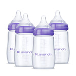 Lansinoh Anti-Colic Baby Bottles, BPA-Free Plastic, 5 Ounces, 4 Count, Extra Slow Flow Nipples (Size XS), Breastfeeding Bottle with NaturalWave Design