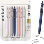 uniball™ Zento Gel Pens, Black Ink, 0.7mm Medium Point, Retractable, 4 Count, Smooth Writing, Quick-Drying, No Smear, No Bleed, Muted Barrel Colors