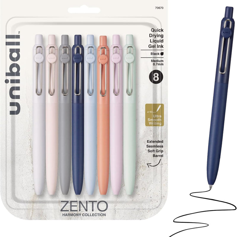 uniball™ Zento Gel Pens, Black Ink, 0.7mm Medium Point, Retractable, 4 Count, Smooth Writing, Quick-Drying, No Smear, No Bleed, Muted Barrel Colors