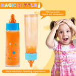 Kaydora Baby Doll Bottle Accessories - 6 Pcs Magic Milk Feeding Toys Yellow | Magic Disappearing Milk & Juice, with Non-magnetic Pacifiers, Pretend Play Sets, Gift for kids, Suit for Stroller, Crib, Bed