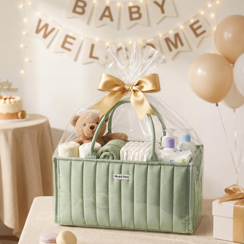 Blissful Diary Baby Diaper Caddy Organizer, Stylish Storage Basket for Newborn Essentials and Diaper Station, Gift for Baby Shower and Registry Must-Have, Sage Green