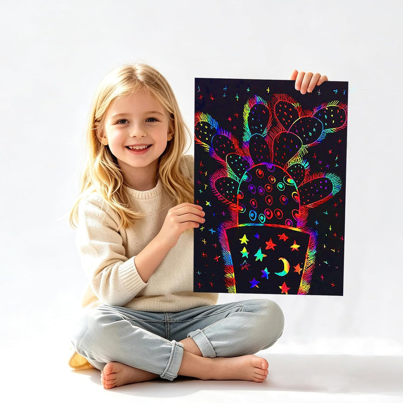 FUNNYB&G 100 Pcs Rainbow Scratch Paper Art for Kids Arts and Crafts Kit | Rainbow Scratch Paper Set Supplies School Activities Coloring Sheets Travel Toys for Party Games Christmas Birthday Gifts