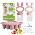 Baby Breastmilk Popsicle Molds & Baby Fruit Feeder (4 Pack), Infant Food Freezer Tray Storage Containers, Silicone Teething Pacifier Feeder and Teether for Babies（Pink&Purple）