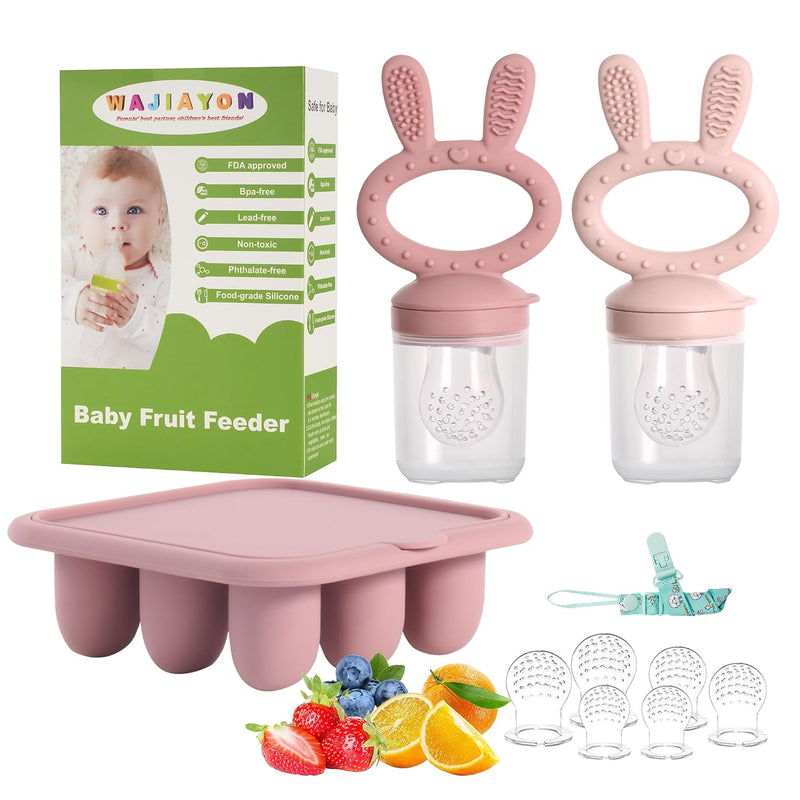 Baby Breastmilk Popsicle Molds & Baby Fruit Feeder (4 Pack), Infant Food Freezer Tray Storage Containers, Silicone Teething Pacifier Feeder and Teether for Babies（Pink&Purple）